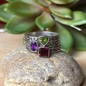 Silpada Stackable Ring Amethyst Garnet Peridot Sz 6 Etched band